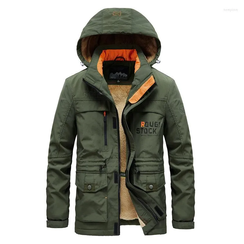 Jaqueta de inverno masculino Homens de lã grossa Lã de streetwear quente Exército Parka Parka Multi-Pocker Windbreaker Fur Capuzes Bomber Bomber Jackets