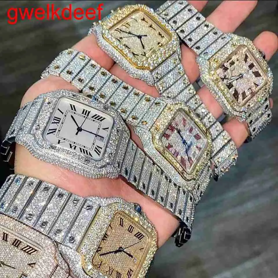 Polshorloges luxe op maat gemaakte bling iced out -horloges wit goud vergulde Moiss Anite Diamond Watchess 5A Hoge kwaliteit Replicatie Mechanische 36JO8888