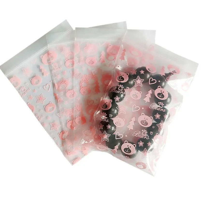 Bolsas de embalagem Mylar Bag Pink Print Plastic Pl￡stico Bolsa de z￭per ￠ prova de joias bonitas