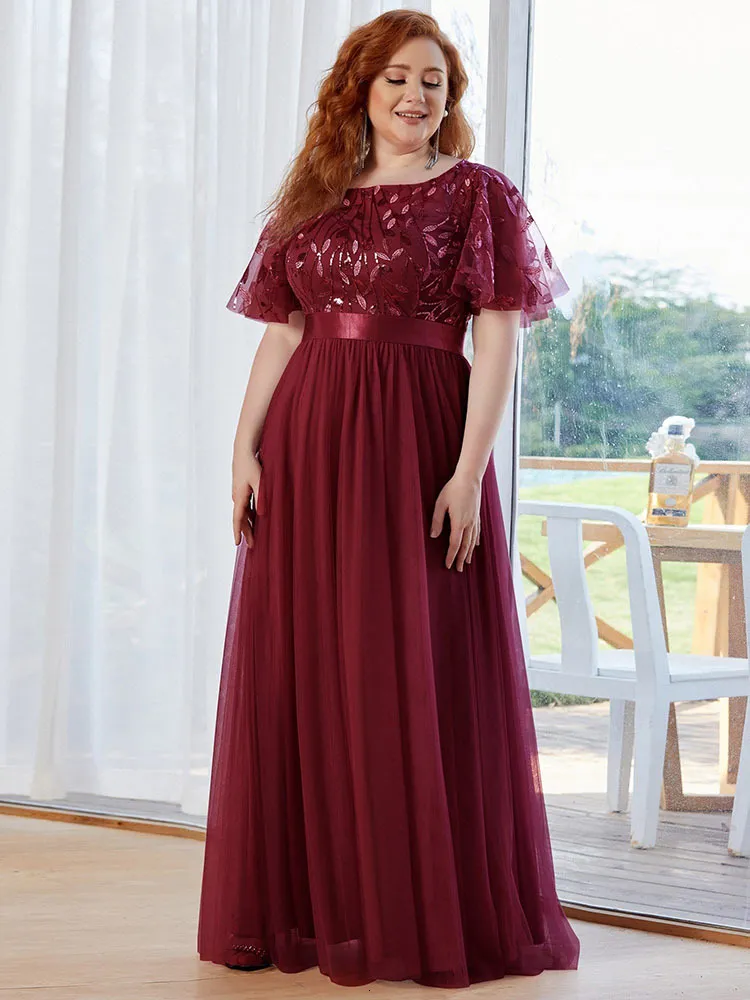 Party Dresses Plus Size Dress Robe De Soiree Sparkle Evening Dresses Long A-Line O-Neck Short Sleeve LONG Formal Dresses 230217