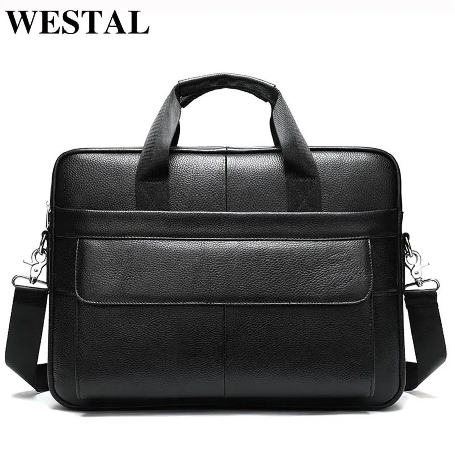 WESTAL HERRENS BROOORCASES Väska Herrens äkta läderkontorspåsar för män Messenger Bag läder LAPTOP BAG FÖR DOKUMENT BRIE186Z