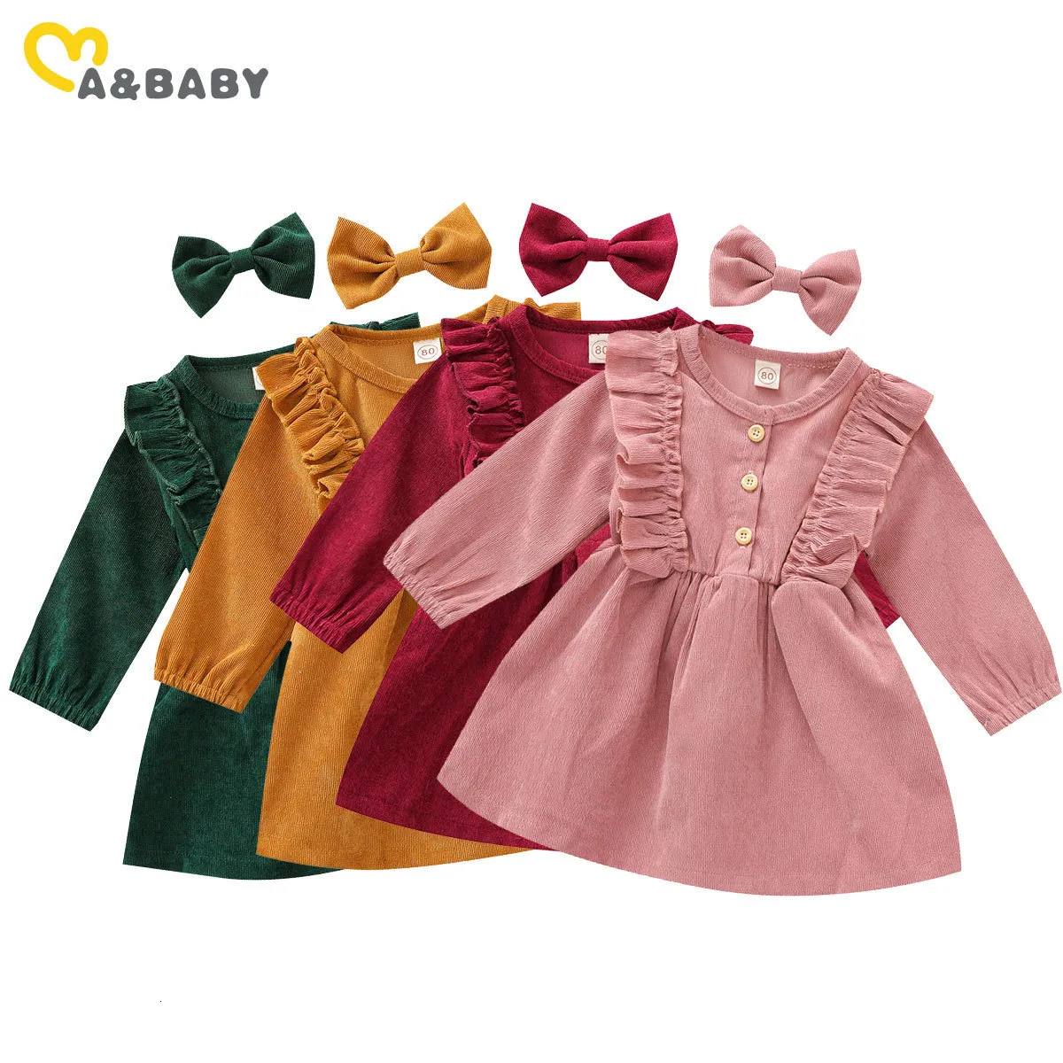 Vestidos de meninas Ma bebê 6m5y Spring Autumn Children Corduroy Corduroy Vintage Ruffles de manga longa Tutu para 230217