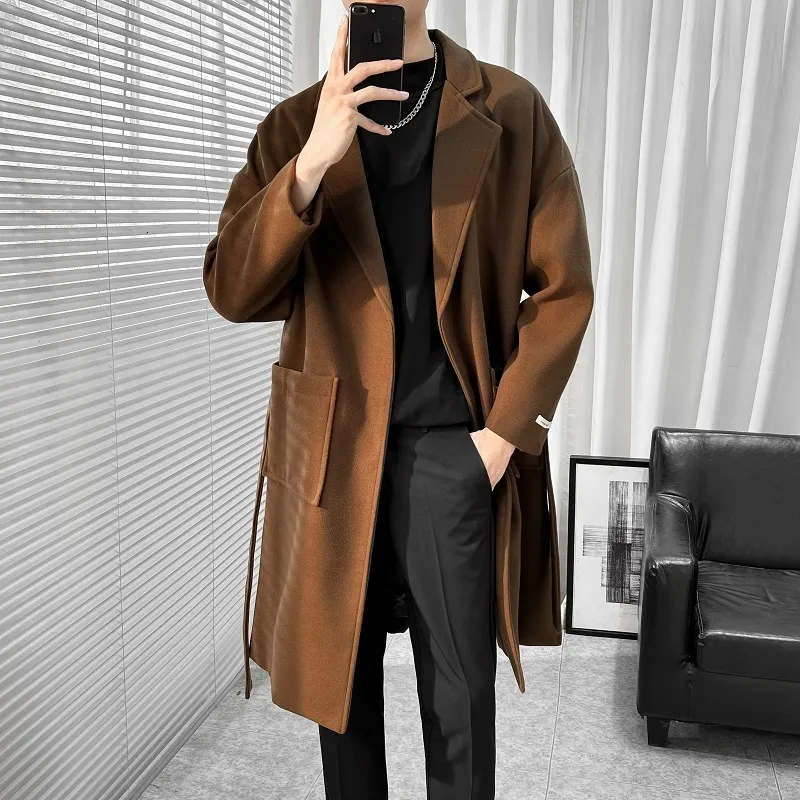 Hommes Laine Melanges Style Britannique Manteau De Laine Hommes Grandes Poches Automne Hiver Revers Trenchcoat Plus La Taille 5XLS Mode Casual