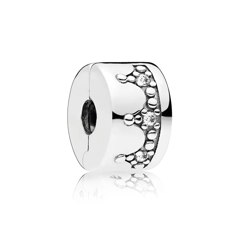 Véritable 925 Sterling Silver Sparkling Crown Clip Charm pour Pandora Womens Jewelry Snake Chain Bracelet Making Accessoires CZ Diamond Clips Charms avec la boîte d'origine