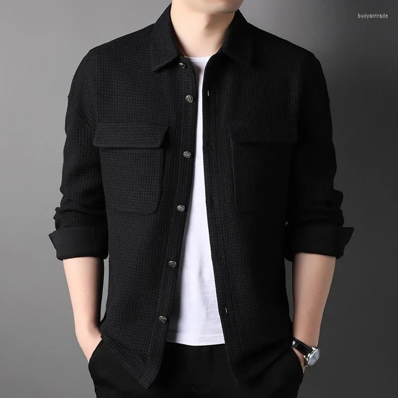 Men's Jackets Spring Boys Japanese Casual Walf Checks Fabric Jacket Comfortable Lapel Oversize Button Up Long Sleeve Black Coat Xxxl