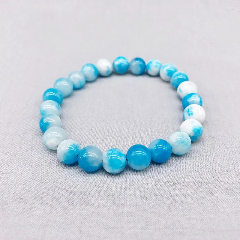 Charm Armband 8mm 10mm 12mm Blue White Chalcedon Armband för män Kvinnor Natural Stone Pärled Chakra Yoga smycken