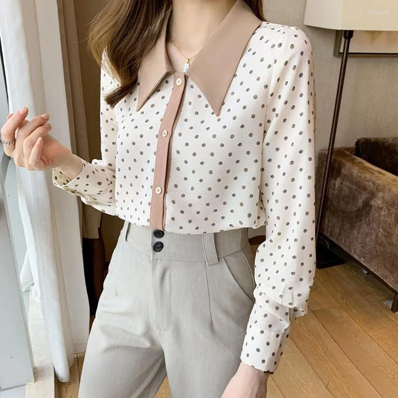 Bluzki damskie Spring Women Wave Point Polka Dot Chifon Blouse Shirt Blusas Mujer de Majer de Majer de Moda 2023 Tops Shirts