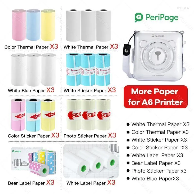 Skrivare PERIPAGE A6 PAPPER 58MM Etikett Klistermärke Anmärkningar Färg PO -skrivare Label Papers Roll Line22