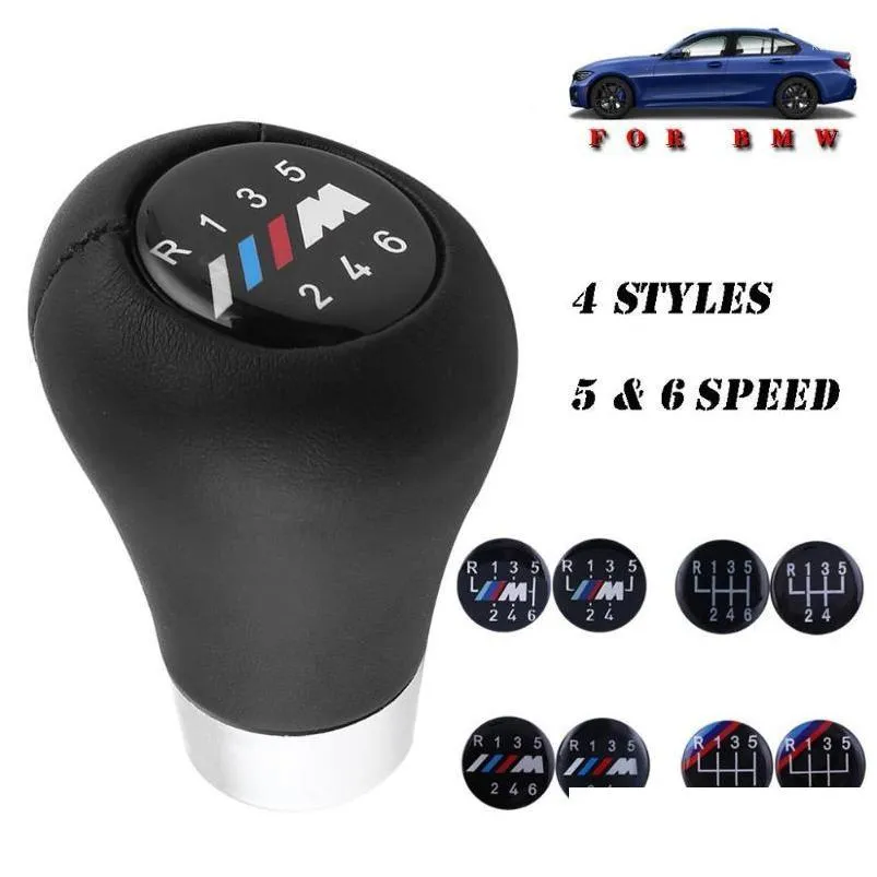 Shift Knob 5/6 Speed ​​Shifter in pelle reale con M per 1 3 5 6 Serie E30 E32 Riparazione di auto Sostituire gli accessori 8061 Droping Delivery M DH5KP