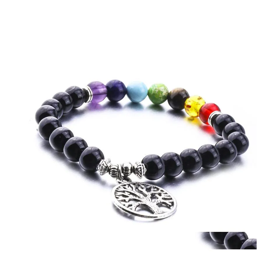 Charm Bracelets 8Mm Pierre Naturelle 7 Chakra Bracelet De Strand Pour Femmes Hommes Bijoux Drop Delivery Dh0Hv