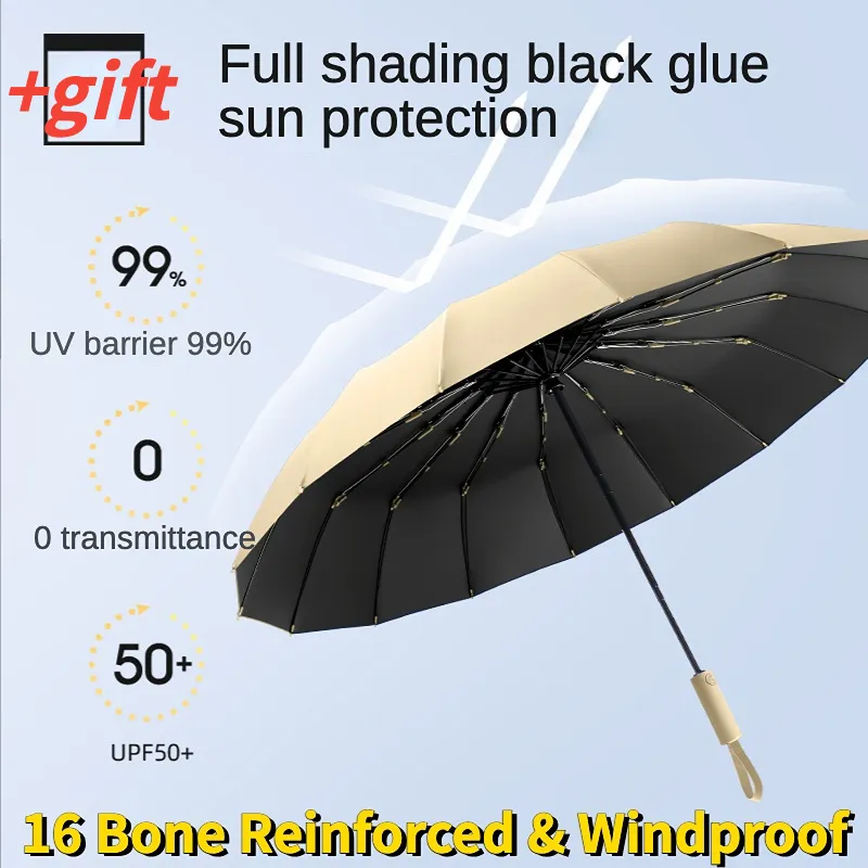 Paraplyer förstärkta 16 ben helt automatiskt vikta paraply vindtät stark skugga uv soligt och regnigt för män vindbeständig 230217