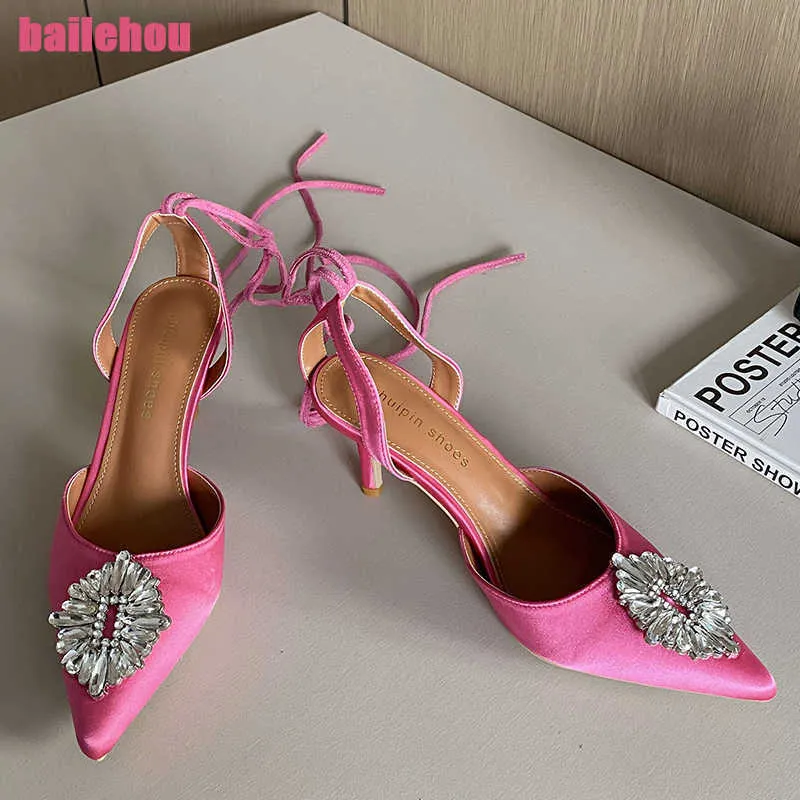 Dress Shoes Sexy Women High Heels Sandals Fashion Ladies Pumps Crystal Shoes New In 2023 Cross-tied Rhinestones Party Female Slides L230216
