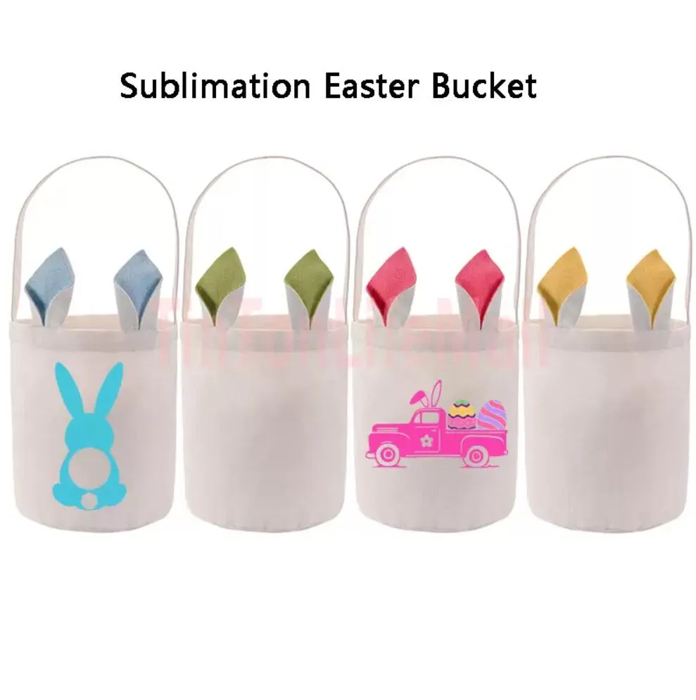 Party Supplies Bunny Easter Basket Diy Sublimation Toy Candy Story Pås med handtag Polyester Rabbit Ear Presentväskor GJ0217