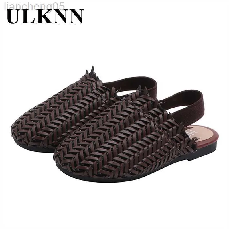 Sandals ULKNN Baby girl sandals 2021 woven sandals Kids Cut-Outs Slides children Brown casual shoes Beige kids sandals and slippers W0217