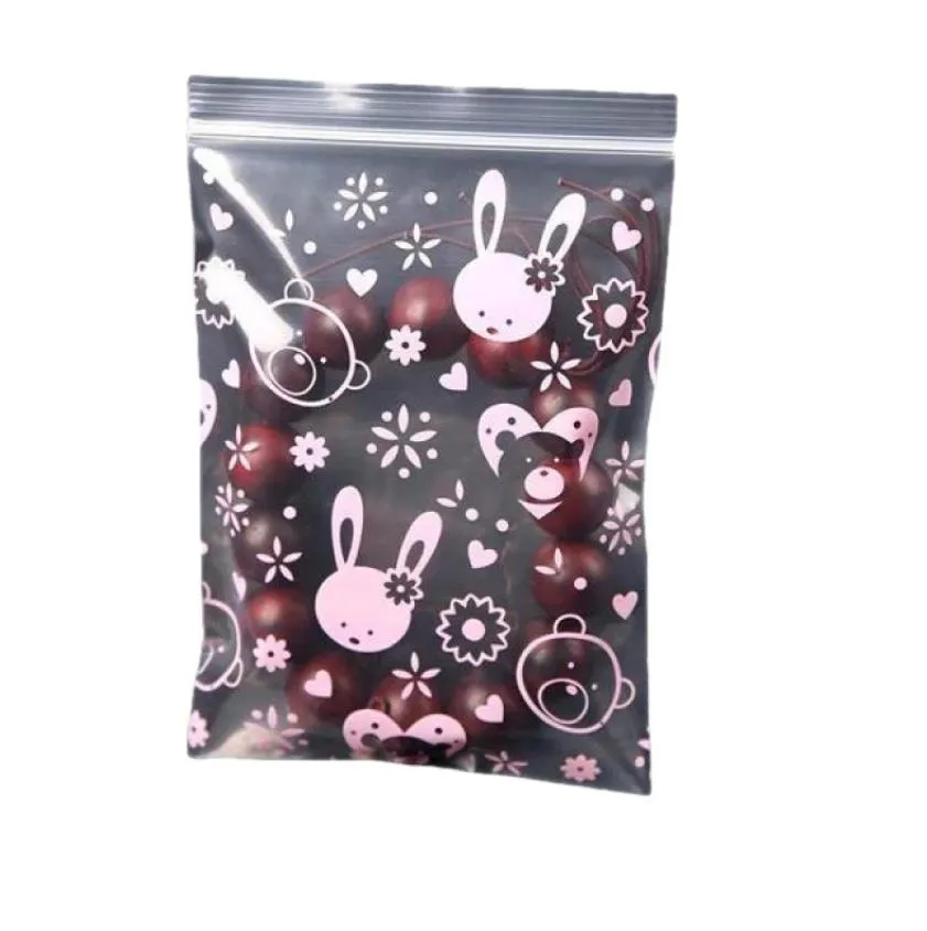 Paketleme çantaları mylar çanta pembe tavşan baskı plastik küçük sevimli mücevher küpeler kanıtı fermuarlı kese