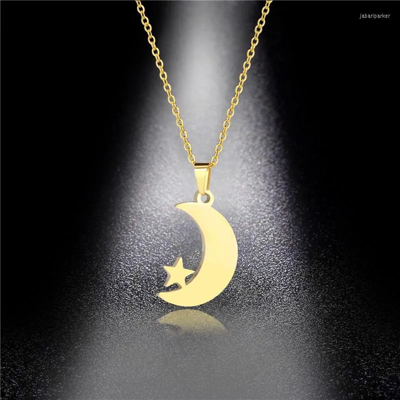 Collane con ciondolo Collana con stella di luna in acciaio inossidabile color oro per regali di gioielli per ragazze da donna Catene con collari girocollo di alta qualità