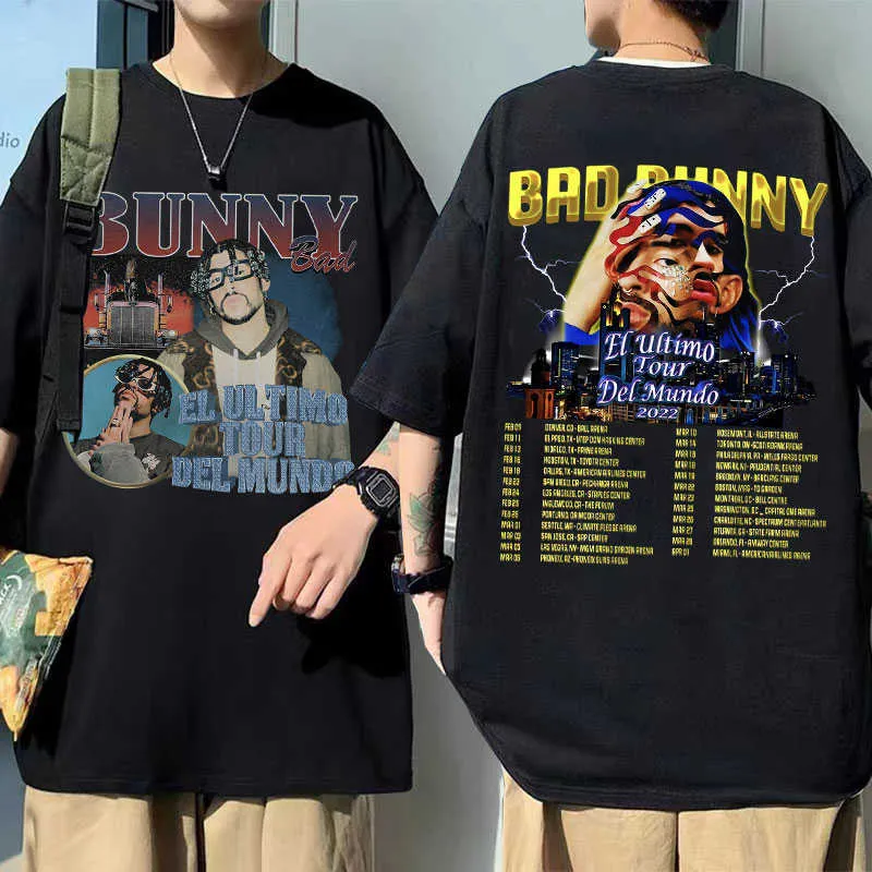 Męskie koszulki Bad Bunny El Ultimo Tour Del Mundo 2022 Tshirt z krótkim rękawem męskie obszerne luźne topy mężczyźni kobiety bawełniane koszulki HipHop T Shirt J230217