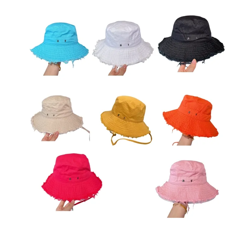 le bob designer bucket hat casquette de luxe à large bord ton argent incurvé cordon de serrage expédition effiloché blanc beige seaux chapeaux