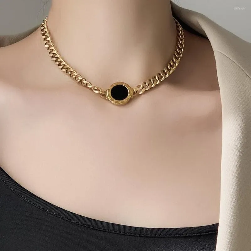 Anhänger Halsketten Vergoldet Übertriebene Doppelseiten Dicke Kette Titanstahl Halskette Persönlichkeit Schlüsselbein Mode Pullover Frau