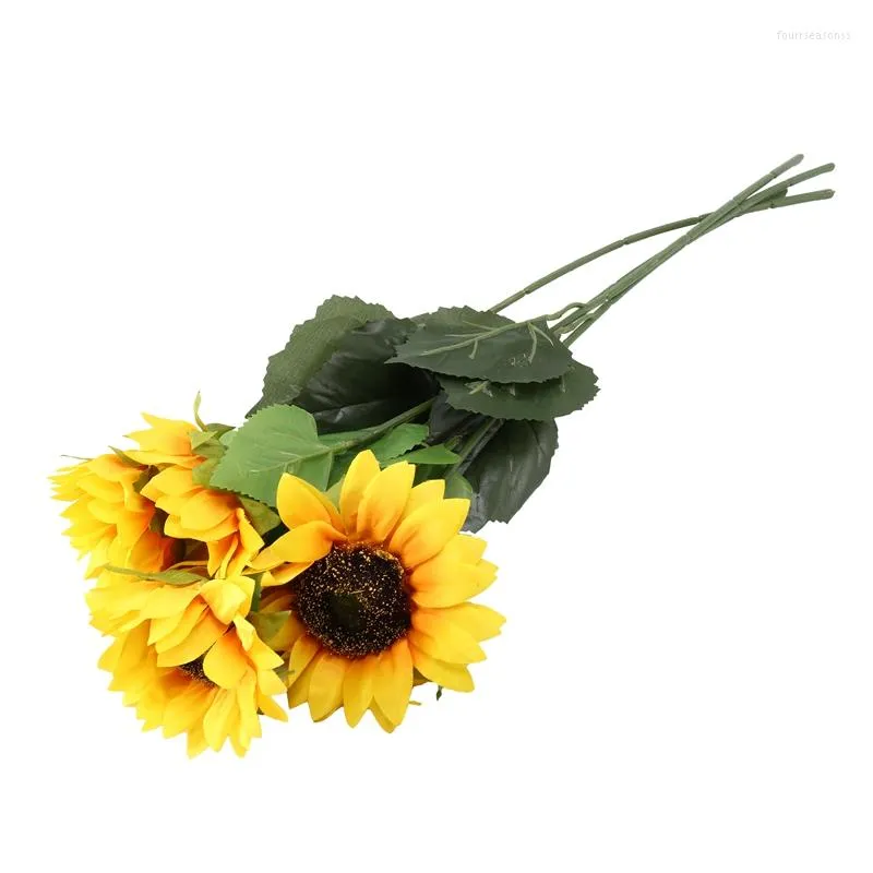 Fleurs décoratives 4 pièces tournesols artificiels grande tête longue tige soie pour la maison El bureau fête de mariage jardin artisanat Art déco