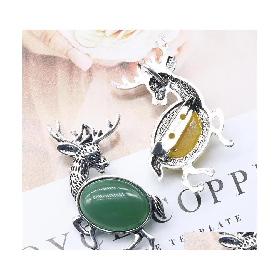 Pendentif Colliers Pierre Naturelle Gem Broche Elk Cerf Rose Cristal De Quartz Jade Onyx Perle Collier Bijoux De Guérison Pour Les Femmes Corde Sexyh Dhr4V