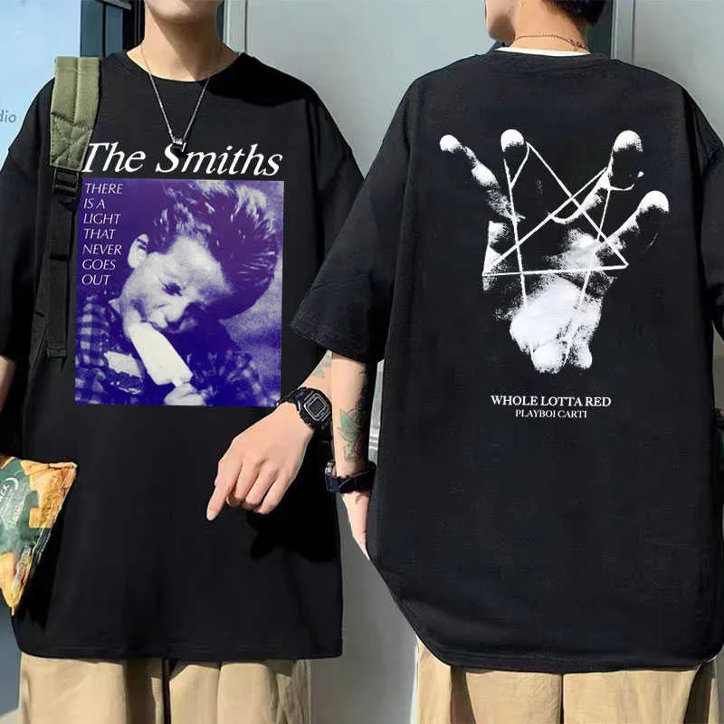 Erkek Tişörtler Playboi Carti Erkekler Gevşek Sokak Giyim The Smiths Aynı Stil Baskı Tshirts Erkek Kadın Hip Hop Vintage Pamuk Tişört Kısa Kollu J230217