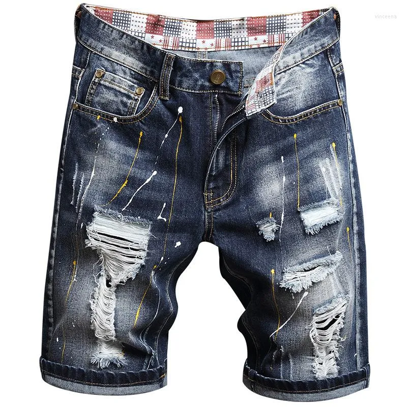 Jeans masculinos shorts jeans na altura do joelho calças retas homens verão casual hommes