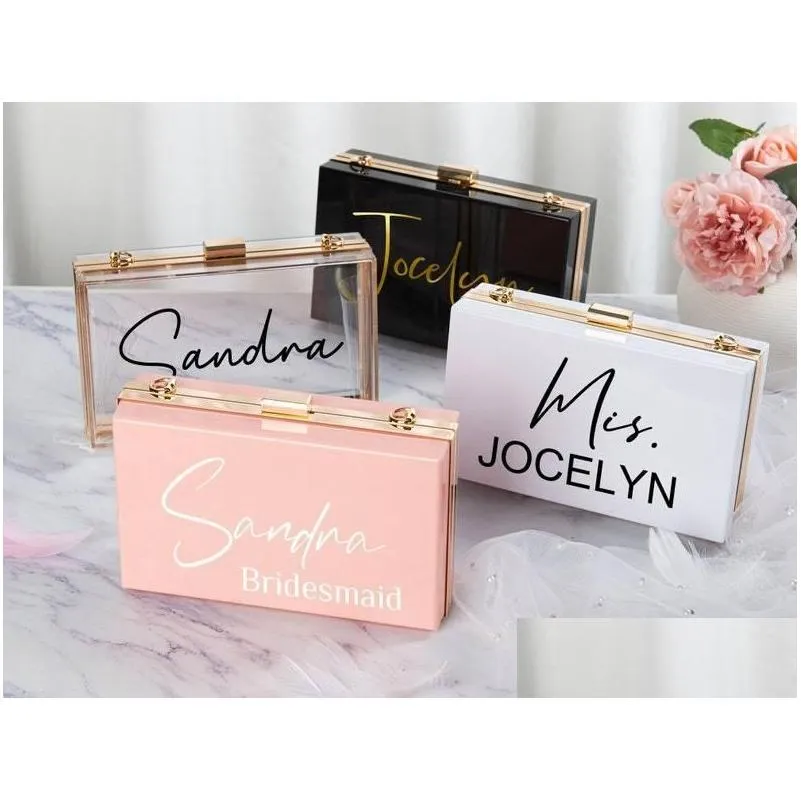 Custom Acrylic Bridal Clutch Bag Personalized Bridesmaid Gift - Main Image