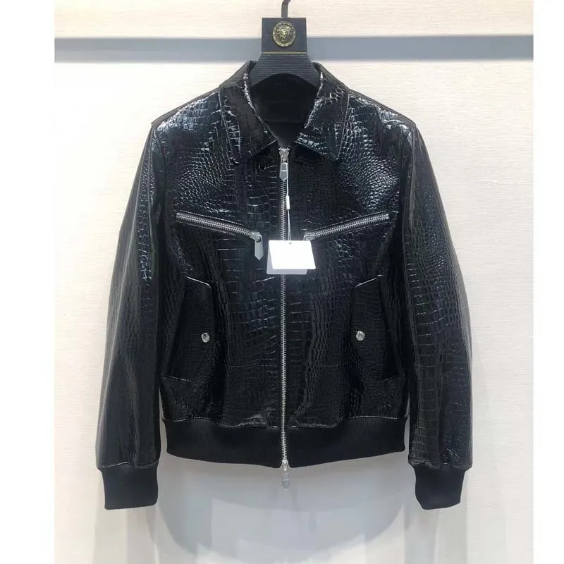 Men's Leather Faux Men Coat Spring Short Length Arrival Genuine Jacket Snakeskin Grain High Quality Pocket Decoration 230217