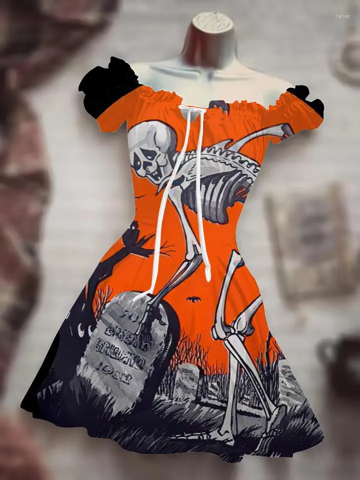 Vestidos casuais crânio de terror grave halloween ao ar livre fantasia branca figurino solar saia lua de lua havaiana beleza bohemiana vestido de noite preta