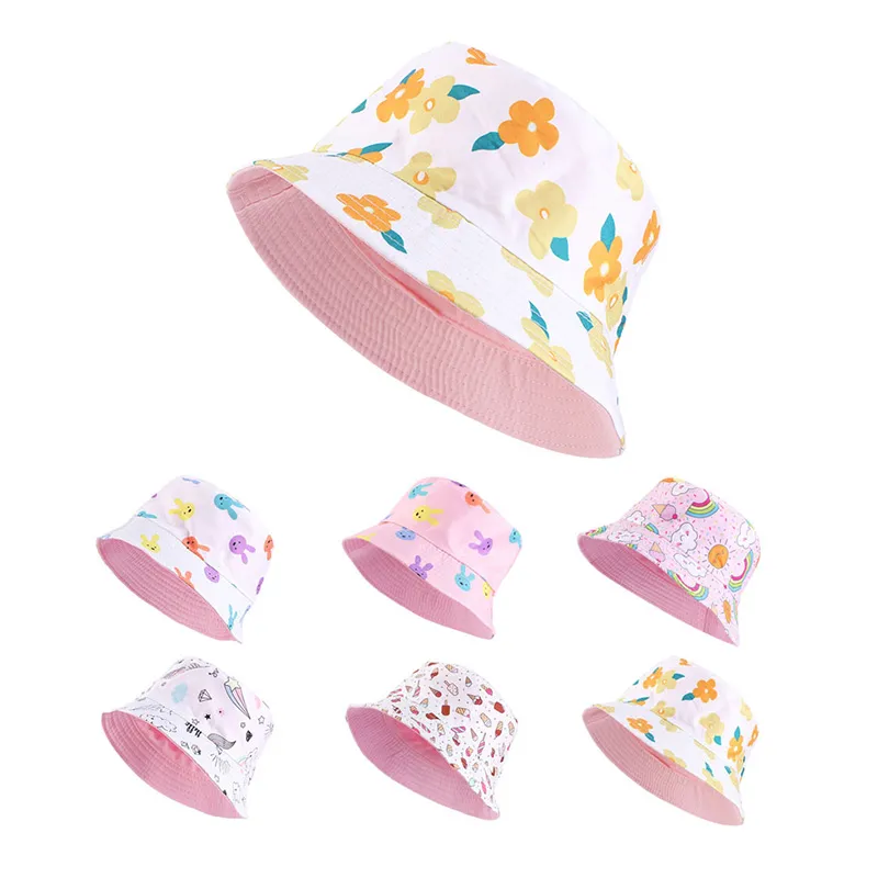 NOWOŚĆ Summer Kids Bucket Hat Cute Baby Cartoon UV Ochrona Słońca Słońce Phanamie Plaży Plaża Dziewczęta chłopcy odwracalne czapki wiadra