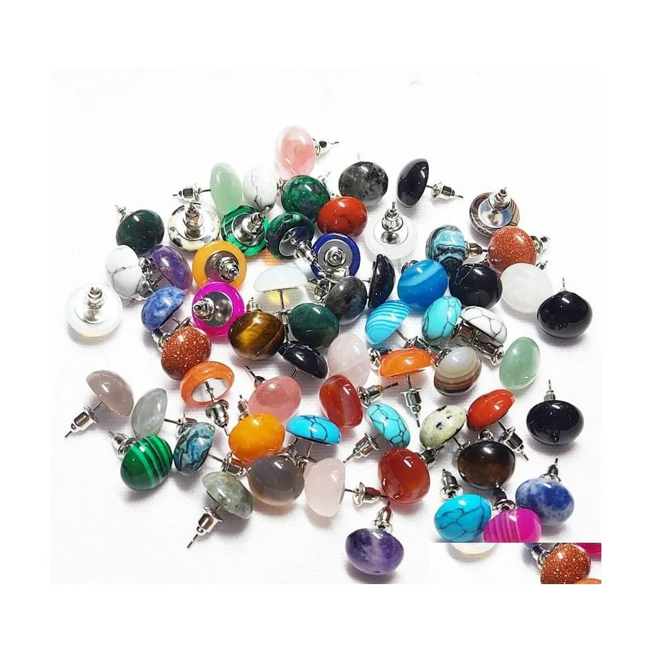 Stud Trendy 10mm 12mm Naturstein Mix Runde Perlen Ohrringe Für Frauen Mode Niedlichen Kleinen Vipjewel Drop Lieferung schmuck Dh308