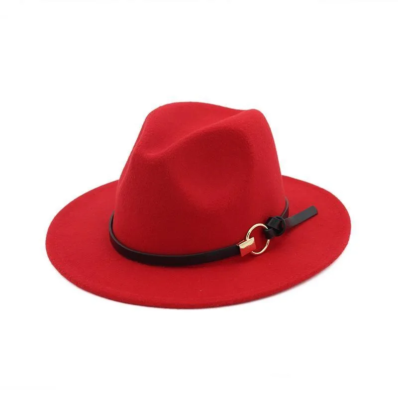 Hotnew Fashion TOP hats for men & women Elegant fashion Solid felt Fedora Hat Band Wide Flat Brim Jazz Hats Stylish Trilby Panama CapsWCW108