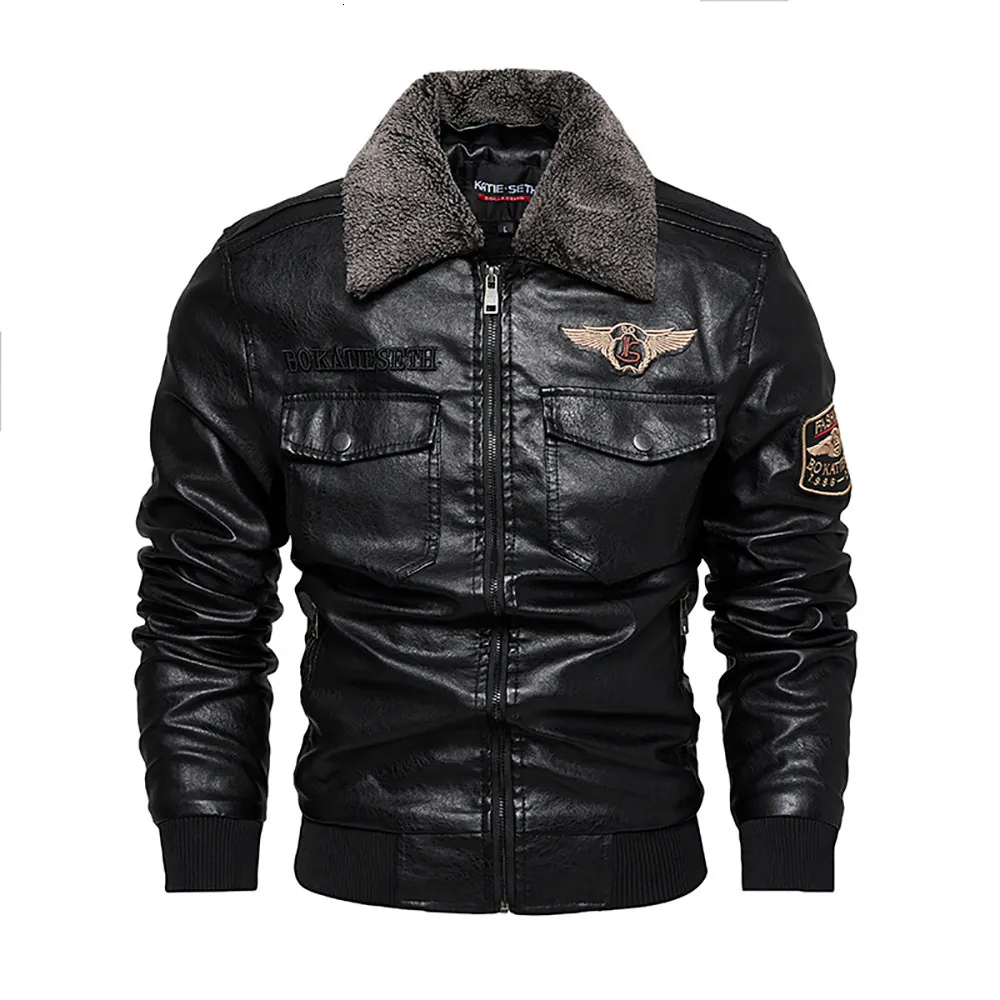 Jaquetas masculinas Fleece Winter espessura PU PU PELA PELA CLARO DE BOMBER BOMBER CAZELE