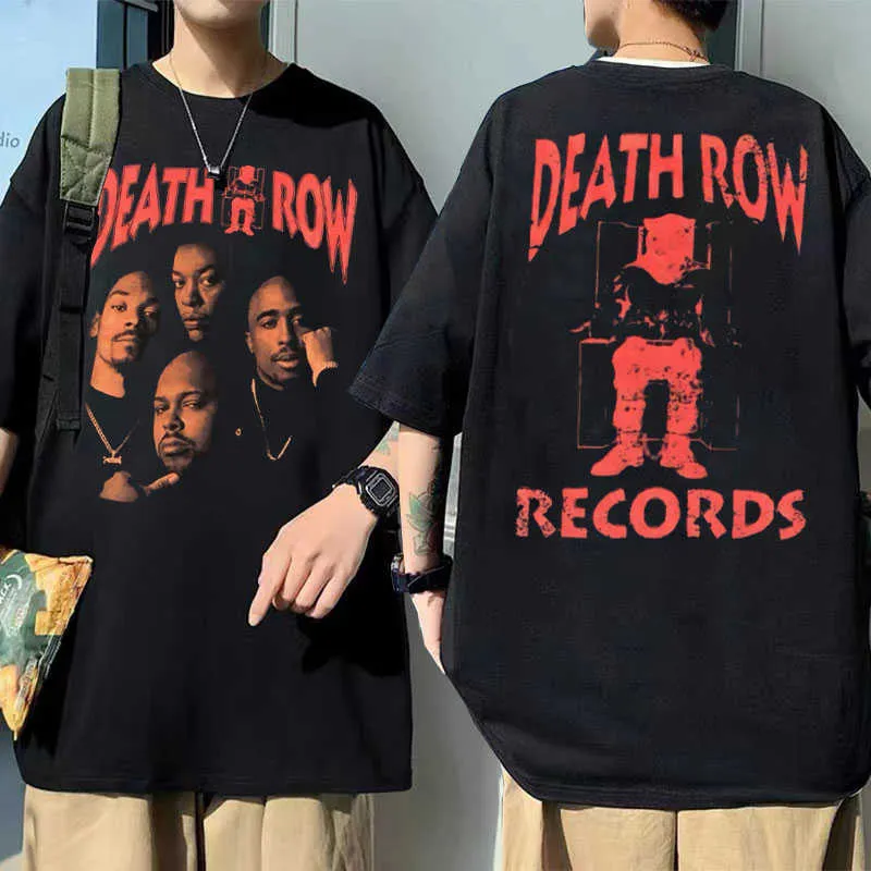 Camisetas para hombres Rapper Death Row Records Camiseta gráfica de doble cara Moda para hombres Streetwear Hombres Mujeres Estilo Hip Hop Camiseta Hombre Camisetas retro J230217