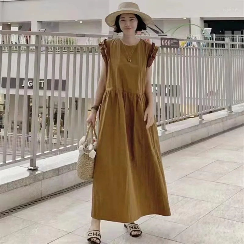 Sukienki swobodne 346 Korea Południowa Dongdaemun kamizelka spódnica 2023 Duża wersja tłuszcz MM Slim-Slim Slim Puff Sleeve Tlee Denim Tlee Fishtail