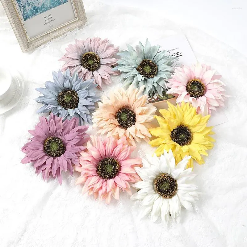 Decorative Flowers 4Pcs 16cm Big Sunflower Heads Artificial Multi-layer Chrysanthemum Flower Head For Wedding Home Decoration DIY Garland