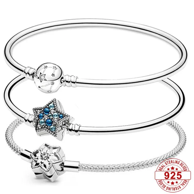 Bracciale da donna in argento sterling 925 di nuova moda, cerniera con stelle e galassia, perline scintillanti con fiocco di neve, gioielli fatti a mano