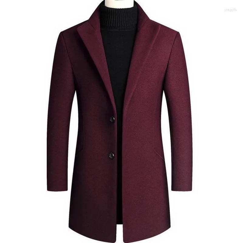 Men's Wool Winter X-Length Woolen Coat Two Buttons Thick Warm Trench Lapel Wool-blend Collar Shapes Available