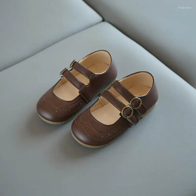 Flat Shoes Kids Boys девочки кожа, повседневная детская принцесса Pure Color Spring Summer Shoes Smg212