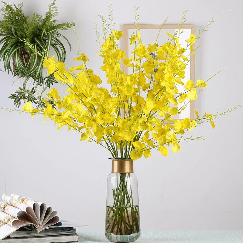 装飾的な花50cmシルクイエローダンシングオーキッド3フォークシミュレーション花ファレエノプシス