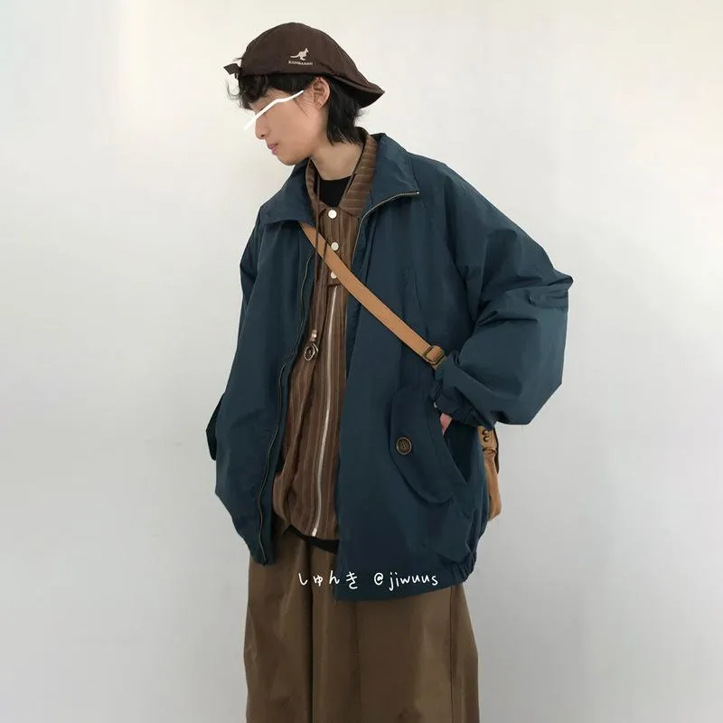Chaquetas para hombres primavera otoño herramientas japonesas de color sólido chaqueta informal