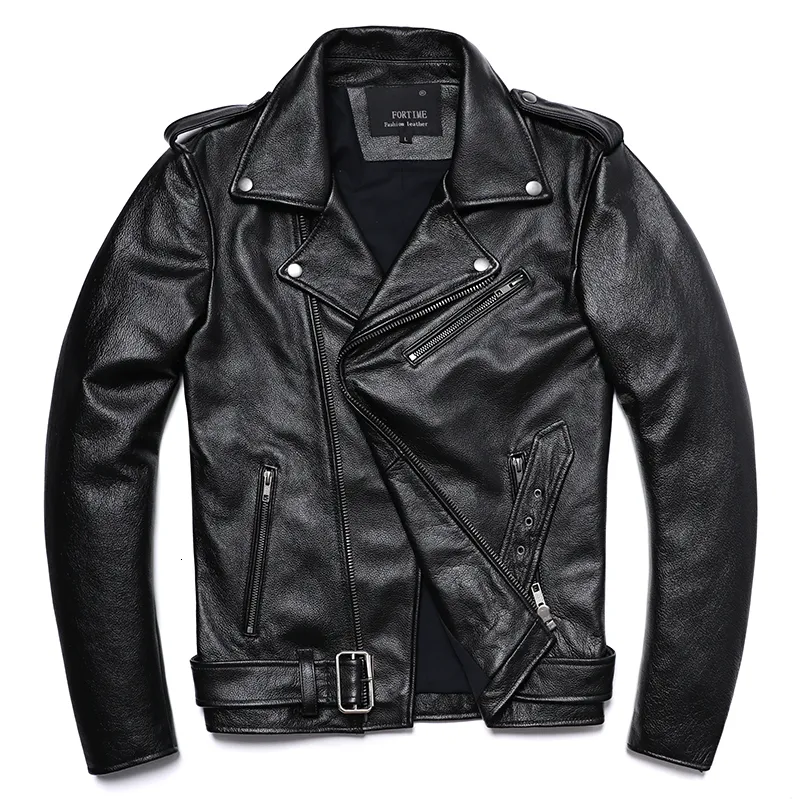 Herenleer Faux Classical Motorcycle Jackets Men 100 Natuurlijke koehide dikke moto winterbikdeksels slanke lagen m192 230217