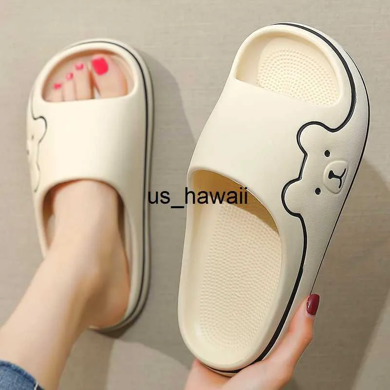 Slippers Slippers Women Men Summer Cartoon Bear Simple Solid Flip Flops Beach Slides Sandals Thick Soled Boys Girls Couple Bathroom Shoes 0217V23