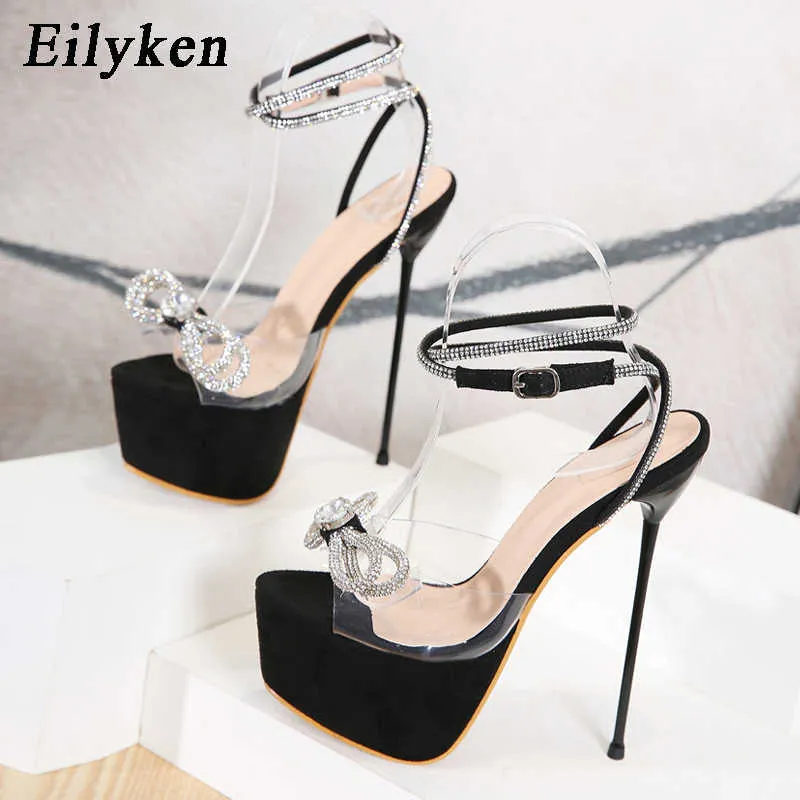 Dress Shoes Eilyken New Design PVC Transparent Platform Women Sandals 2023 Summer Sweet Butterfly-Knot Crystal Buckle Strap High Heels Shoes L230216