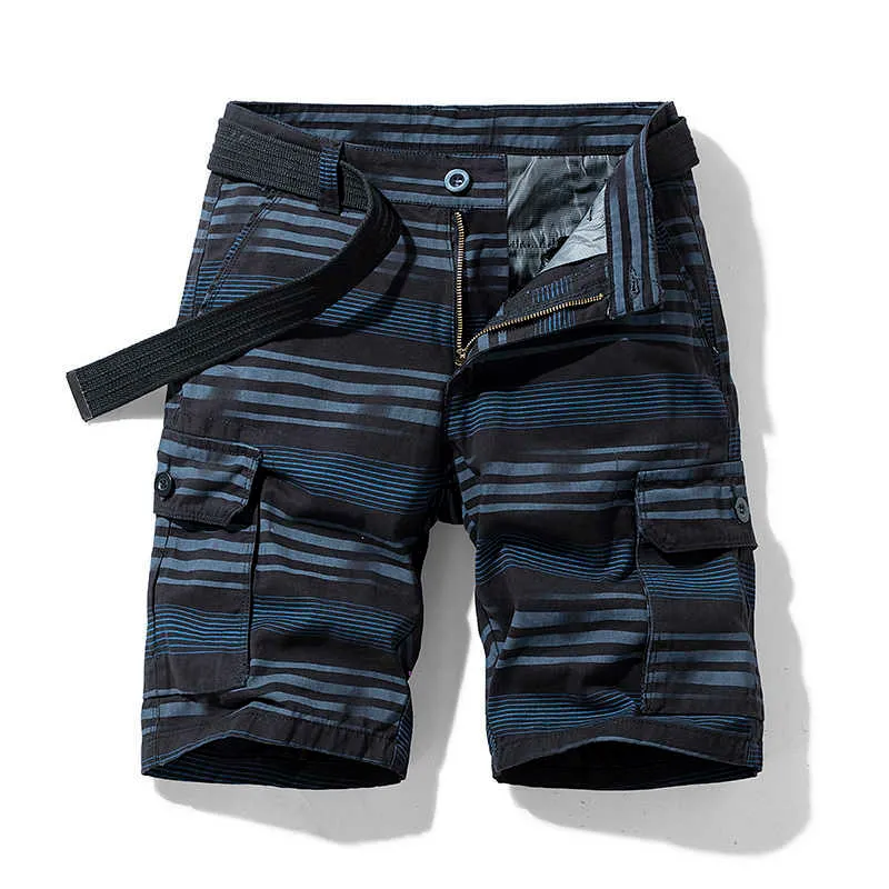 Mäns shorts Pure Cotton Summer Mens Cargo Shorts Boys Casual Pocket Streetwear Plus Size Stripe Man Long Bermuda Z142 Z0216