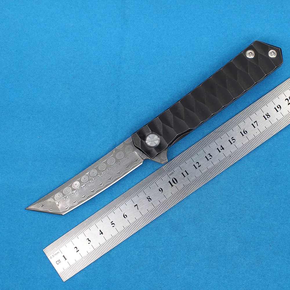 1pcs M2316 Флиппер складной нож 76 слои VG10 Damascus Steel Tanto Point Blade Black Stone Wash TC4 Титановый сплаво