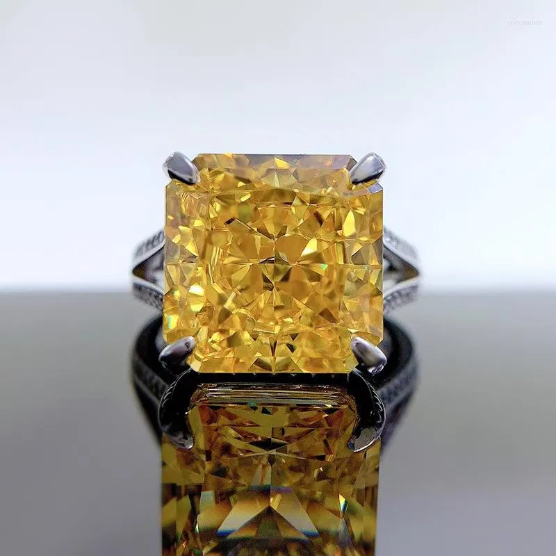 Cluster Rings 2023 925 Silver 12 Square Yellow Diamond High Carbon Ring Fashion Simple