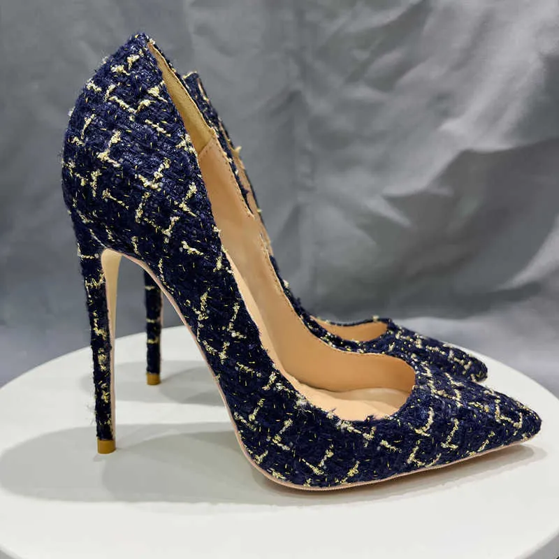 Dress Shoes Notename_null-navy blauwe stof vrouwelijk puntige teen stiletto pumps dames bruiloft dames schoenen 8cm 10 cm 12 cm hoge hakken maat 33-45 l230216