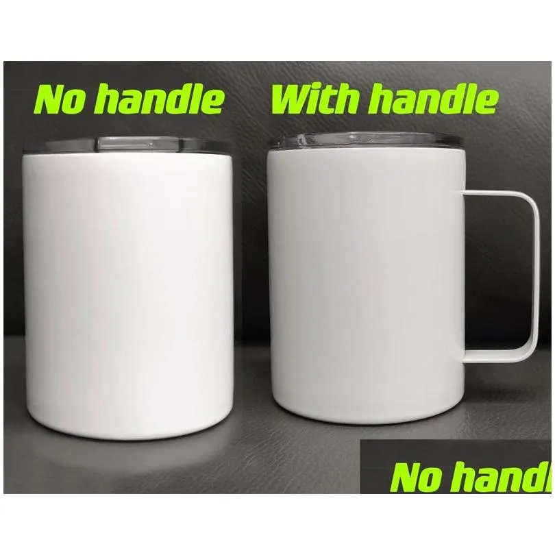 Mugs 12Oz/350Ml Sublimation White Blank Handle Cups With Lid Handgrip Stainless Steel Water Bottles Double Wall Drinking Tumblers Dr Dhmqq